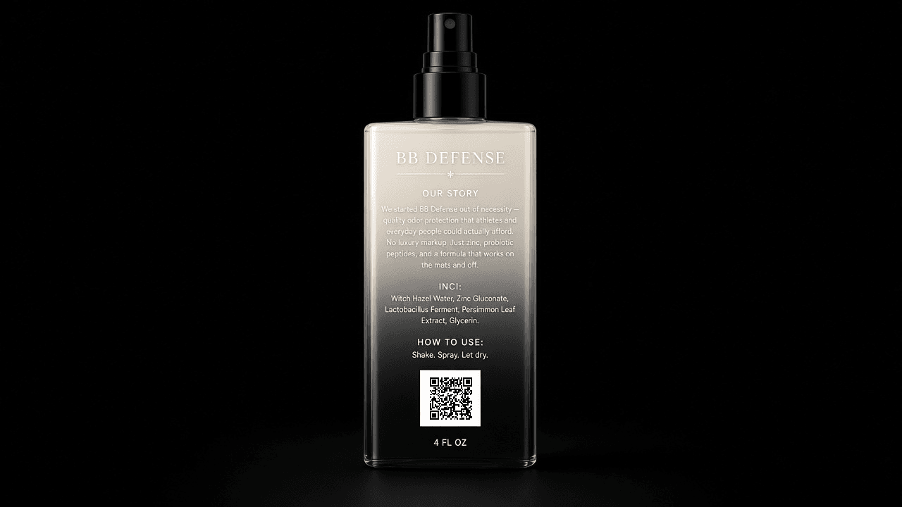 BB Defense back label — story and QR